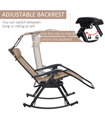Folding Recliner Chair Outdoor Lounge Rocker Zero-Gravity Seat w/ Adjustable