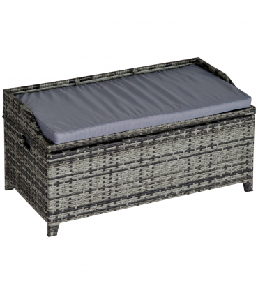 PE Rattan Bench Mixed Grey 102cmx51cmx52cm Wicker Storage Basket Seat