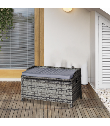 PE Rattan Bench Mixed Grey 102cmx51cmx52cm Wicker Storage Basket Seat