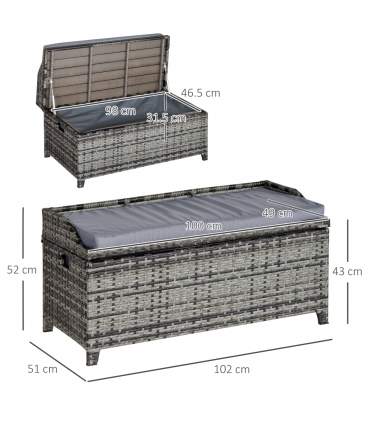 PE Rattan Bench Mixed Grey 102cmx51cmx52cm Wicker Storage Basket Seat