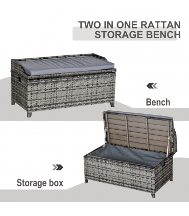 PE Rattan Bench Mixed Grey 102cmx51cmx52cm Wicker Storage Basket Seat