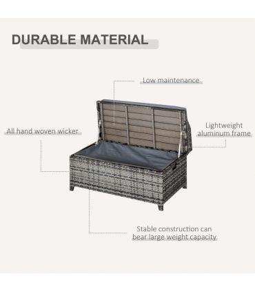 PE Rattan Bench Mixed Grey 102cmx51cmx52cm Wicker Storage Basket Seat