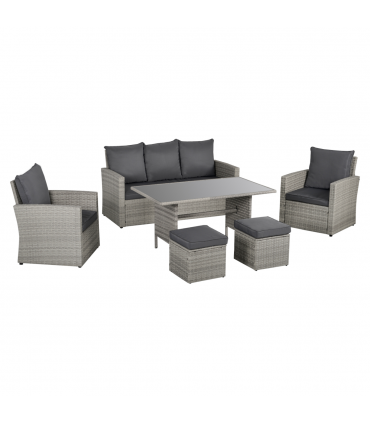 6 PCS Outdoor Rattan Sofa Furniture Sets with Footstool Cushions Grey Outsunny