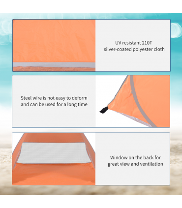 Beach Tent Instant Camping Pop up Tent Sun Shade Shelter, Orange Outsunny