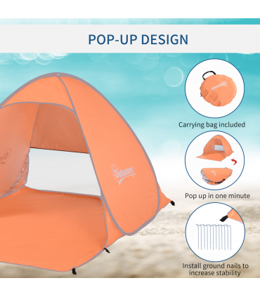 Beach Tent Instant Camping Pop up Tent Sun Shade Shelter, Orange Outsunny