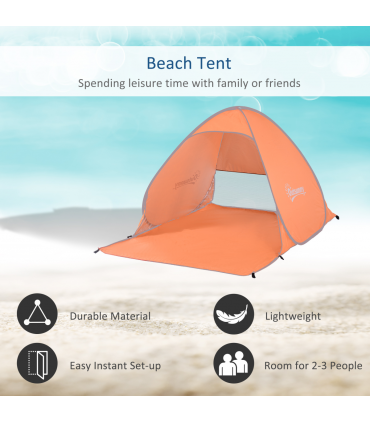 Beach Tent Instant Camping Pop up Tent Sun Shade Shelter, Orange Outsunny