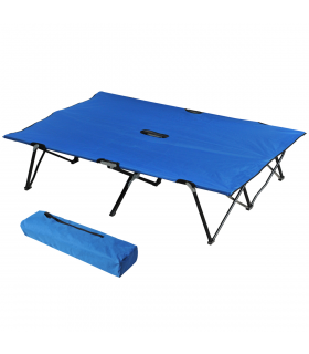 Double Camping Folding Cot Outdoor Portable Sunbed w/ Carry Bag, Blue Outsunny