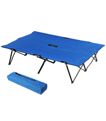 Double Camping Folding Cot Outdoor Portable Sunbed w/ Carry Bag, Blue Outsunny
