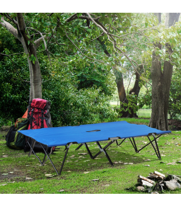 Double Camping Folding Cot Outdoor Portable Sunbed w/ Carry Bag, Blue Outsunny
