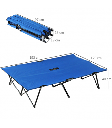 Double Camping Folding Cot Outdoor Portable Sunbed w/ Carry Bag, Blue Outsunny
