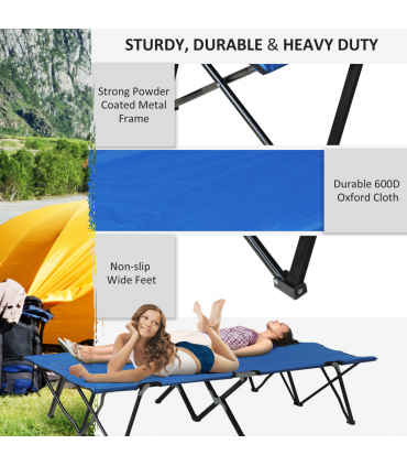 Double Camping Folding Cot Outdoor Portable Sunbed w/ Carry Bag, Blue Outsunny
