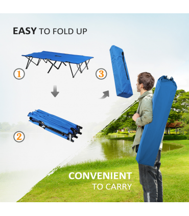 Double Camping Folding Cot Outdoor Portable Sunbed w/ Carry Bag, Blue Outsunny