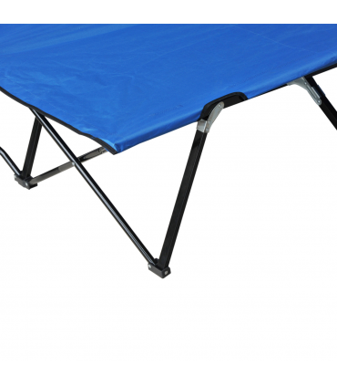 Double Camping Folding Cot Outdoor Portable Sunbed w/ Carry Bag, Blue Outsunny