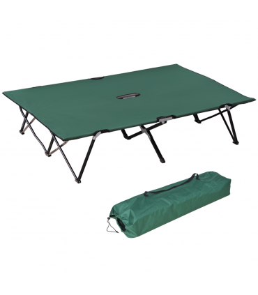 Double Camping Folding Cot Outdoor Portable Sunbed Carry Bag, Green Outsunny