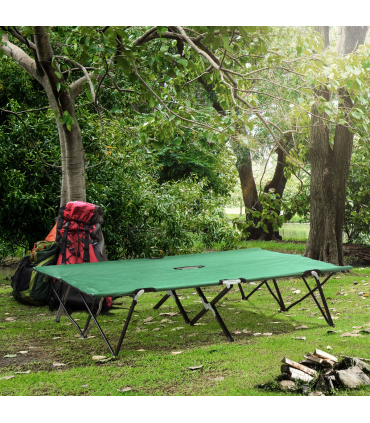 Double Camping Folding Cot Outdoor Portable Sunbed Carry Bag, Green Outsunny