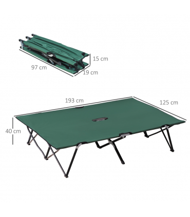 Double Camping Folding Cot Outdoor Portable Sunbed Carry Bag, Green Outsunny
