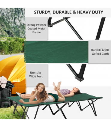 Double Camping Folding Cot Outdoor Portable Sunbed Carry Bag, Green Outsunny