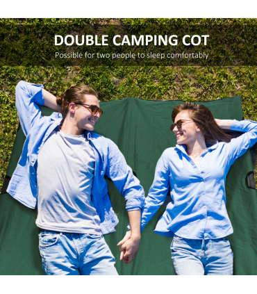 Double Camping Folding Cot Outdoor Portable Sunbed Carry Bag, Green Outsunny