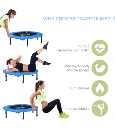 96 cm Foldable Mini Fitness Trampoline Exercise Rebounder Jumper, Blue HOMCOM