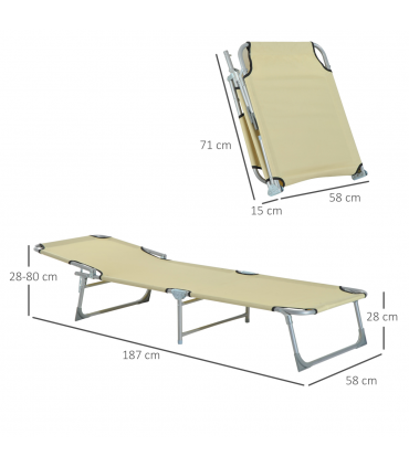 Camping Cot Picnic Sun Lounger Portable Folding Chaise Chair Patio Outsunny