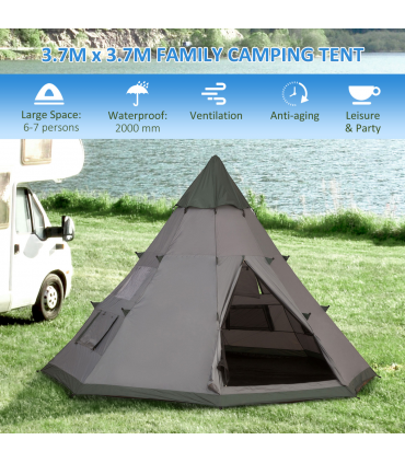 6-7 Person Large Family Party Camping Tent Carrying Bag, Mesh Window Outsunny