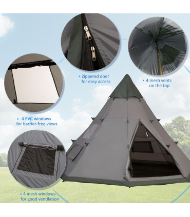 6-7 Person Large Family Party Camping Tent Carrying Bag, Mesh Window Outsunny