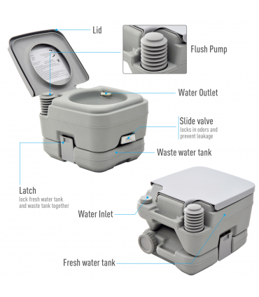 10L Portable Travel Toilet Outdoor Camping with 2 Detachable Tanks Grey HOMCOM