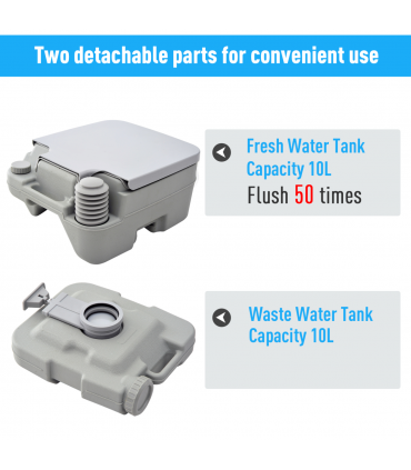 10L Portable Travel Toilet Outdoor Camping with 2 Detachable Tanks Grey HOMCOM