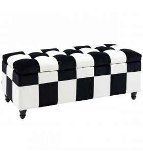 Velvet Storage Ottoman White, Black 114W x 47D x 47H cm Padded Top Wood Legs