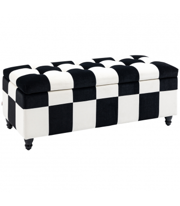 Velvet Storage Ottoman White, Black 114W x 47D x 47H cm Padded Top Wood Legs