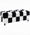 Velvet Storage Ottoman White, Black 114W x 47D x 47H cm Padded Top Wood Legs