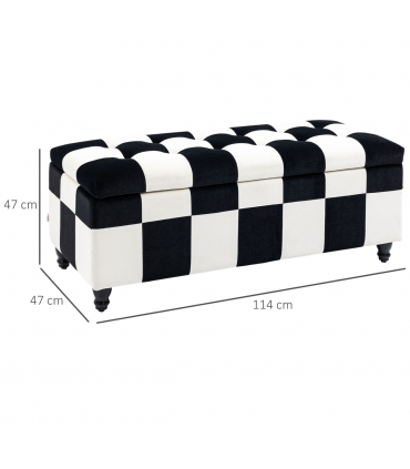 Velvet Storage Ottoman White, Black 114W x 47D x 47H cm Padded Top Wood Legs