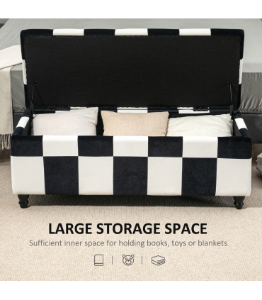 Velvet Storage Ottoman White, Black 114W x 47D x 47H cm Padded Top Wood Legs