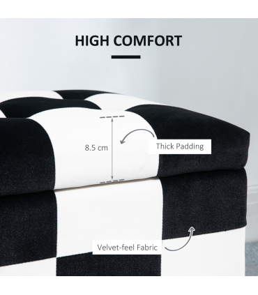 Velvet Storage Ottoman White, Black 114W x 47D x 47H cm Padded Top Wood Legs