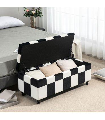 Velvet Storage Ottoman White, Black 114W x 47D x 47H cm Padded Top Wood Legs
