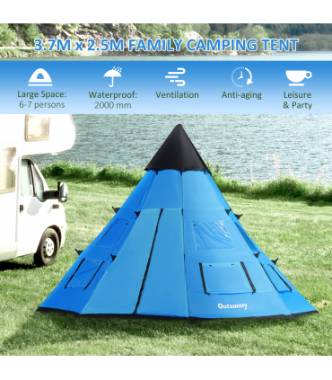 6-7 Person Large Family Party Camping Tent Carrying Bag, Mesh Window Outsunny