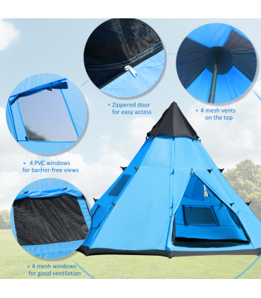 6-7 Person Large Family Party Camping Tent Carrying Bag, Mesh Window Outsunny