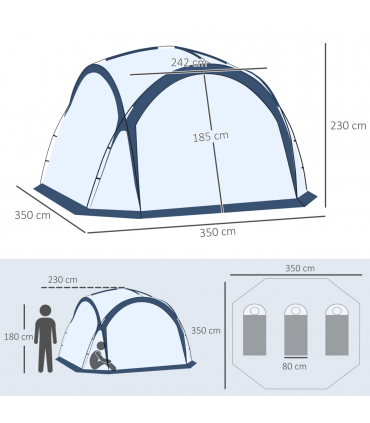 Dome Tent for 6-8 Person Camping Tent w/ Zipped Mesh Doors Lamp Hook Outsunny