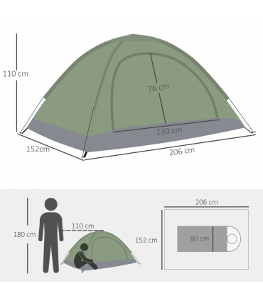 Camping Tent for 2 Person Dome Tent w/ Storage Pocket Multicoloured Outsunny