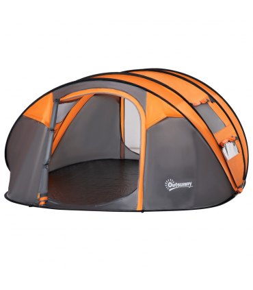 Camping Tent Dome Pop-up Tent  with Windows for 4-5 Person Orange Outsunny