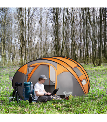 Camping Tent Dome Pop-up Tent  with Windows for 4-5 Person Orange Outsunny