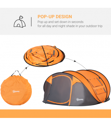 Camping Tent Dome Pop-up Tent  with Windows for 4-5 Person Orange Outsunny