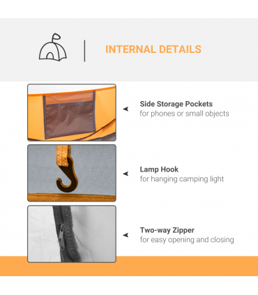 Camping Tent Dome Pop-up Tent  with Windows for 4-5 Person Orange Outsunny