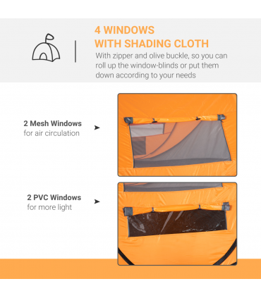 Camping Tent Dome Pop-up Tent  with Windows for 4-5 Person Orange Outsunny