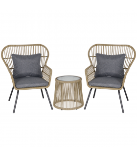 3 PCS Webbed PE Rattan Outdoor Patio Set Cushions Steel Frame Brown Outsunny