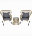 3 PCS Webbed PE Rattan Outdoor Patio Set Cushions Steel Frame Brown Outsunny