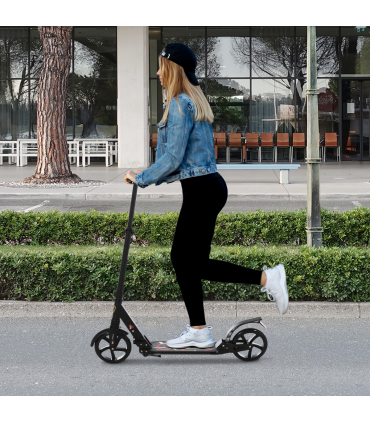 Kick Scooter Folding 2 Big Wheels Adjustable  Adult Teens For 14 Black HOMCOM