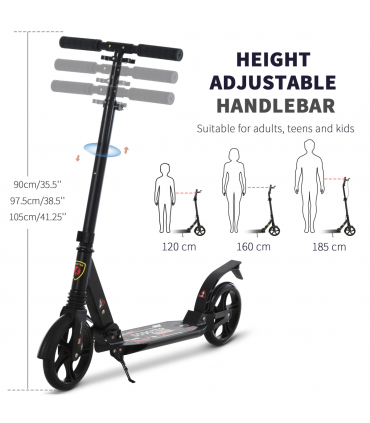 Kick Scooter Folding 2 Big Wheels Adjustable  Adult Teens For 14 Black HOMCOM