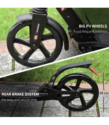 Kick Scooter Folding 2 Big Wheels Adjustable  Adult Teens For 14 Black HOMCOM