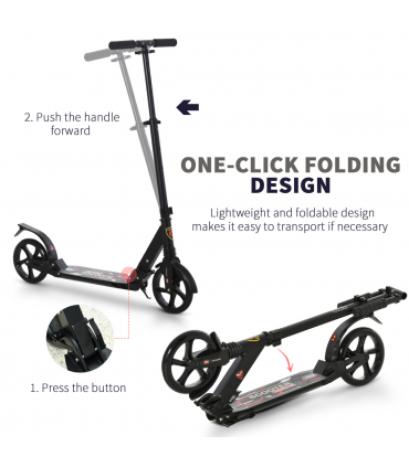 Kick Scooter Folding 2 Big Wheels Adjustable  Adult Teens For 14 Black HOMCOM